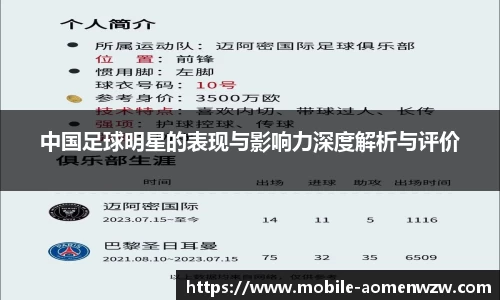 中国足球明星的表现与影响力深度解析与评价